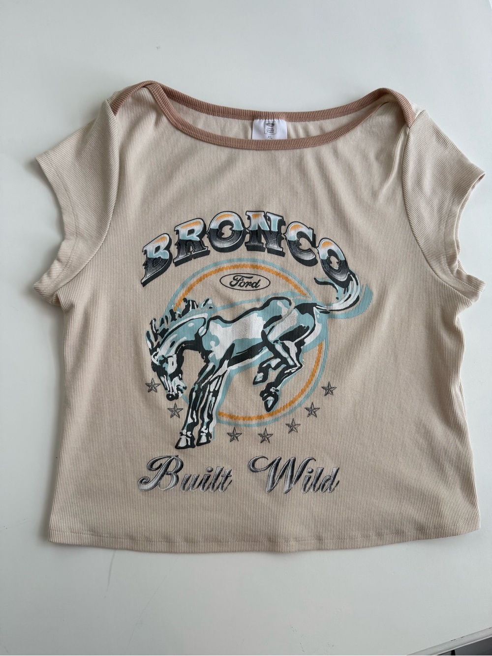 Ford ‘Bronco Built Wild’ ribbed knit graphic baby tee crop top